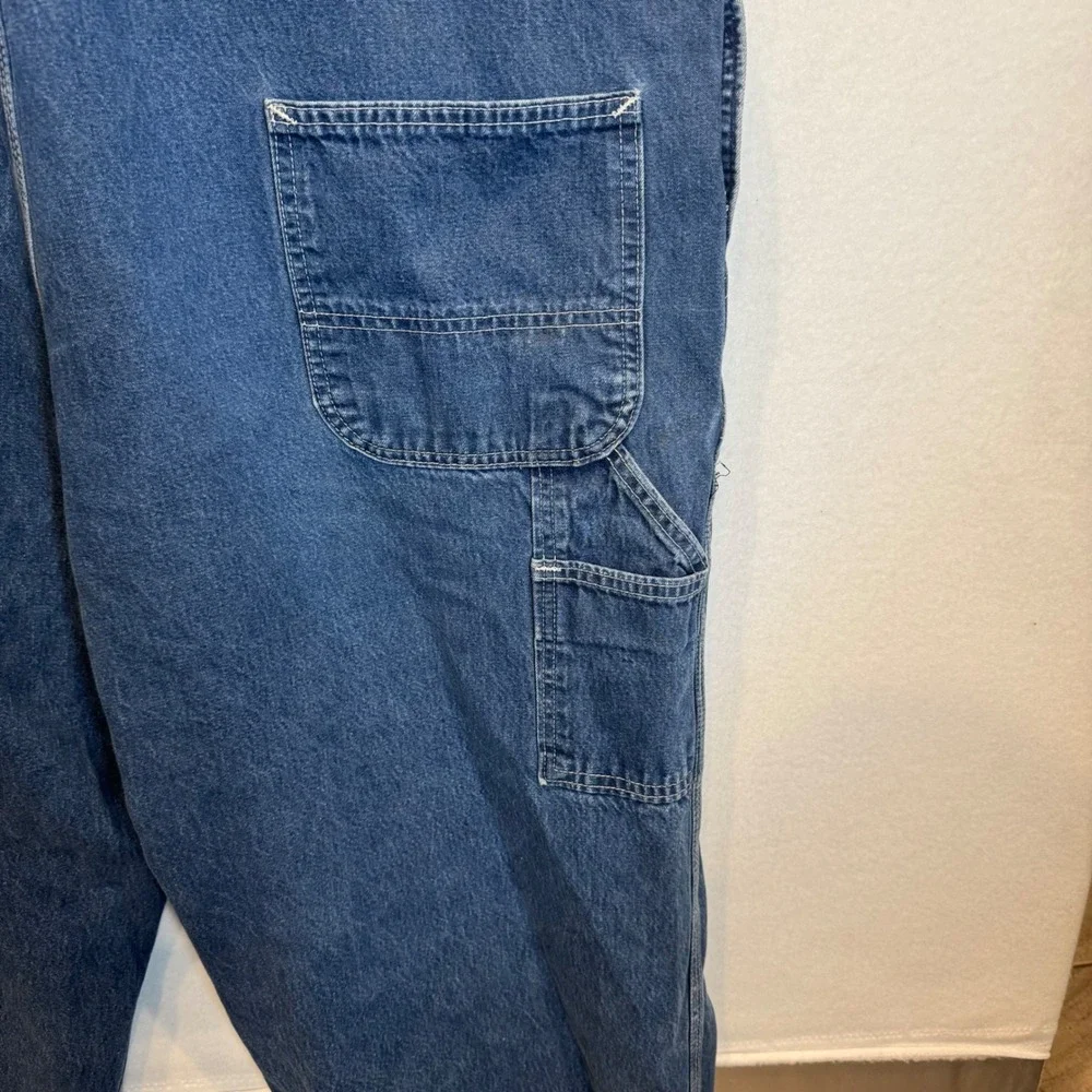 Vintage Carhartt Mens Denim Bib Overalls Indigo Blue Carpenter Workwear 48x30